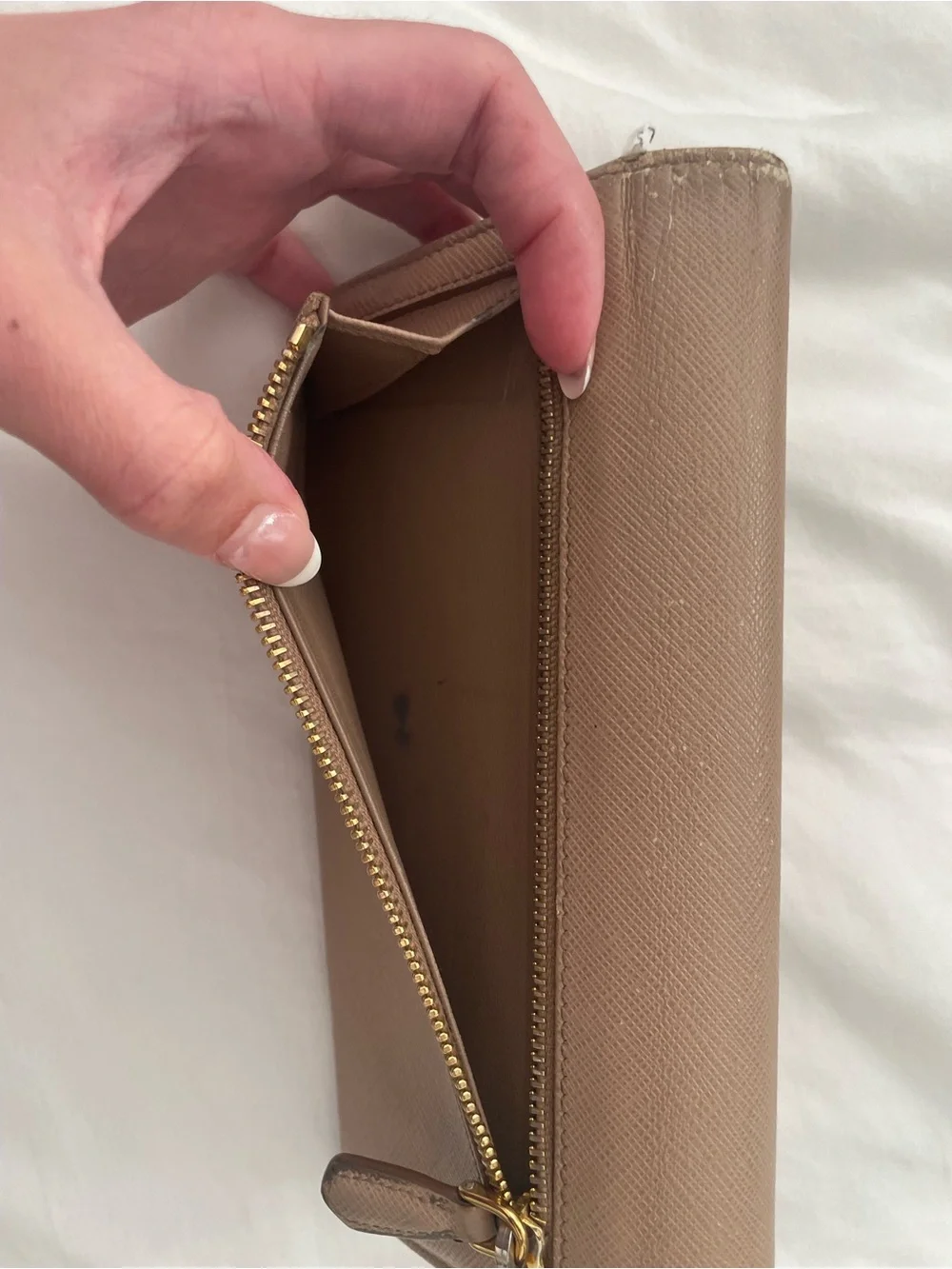 Prada Taupe Saffiano Leather Long Wallet with Gold Hardware